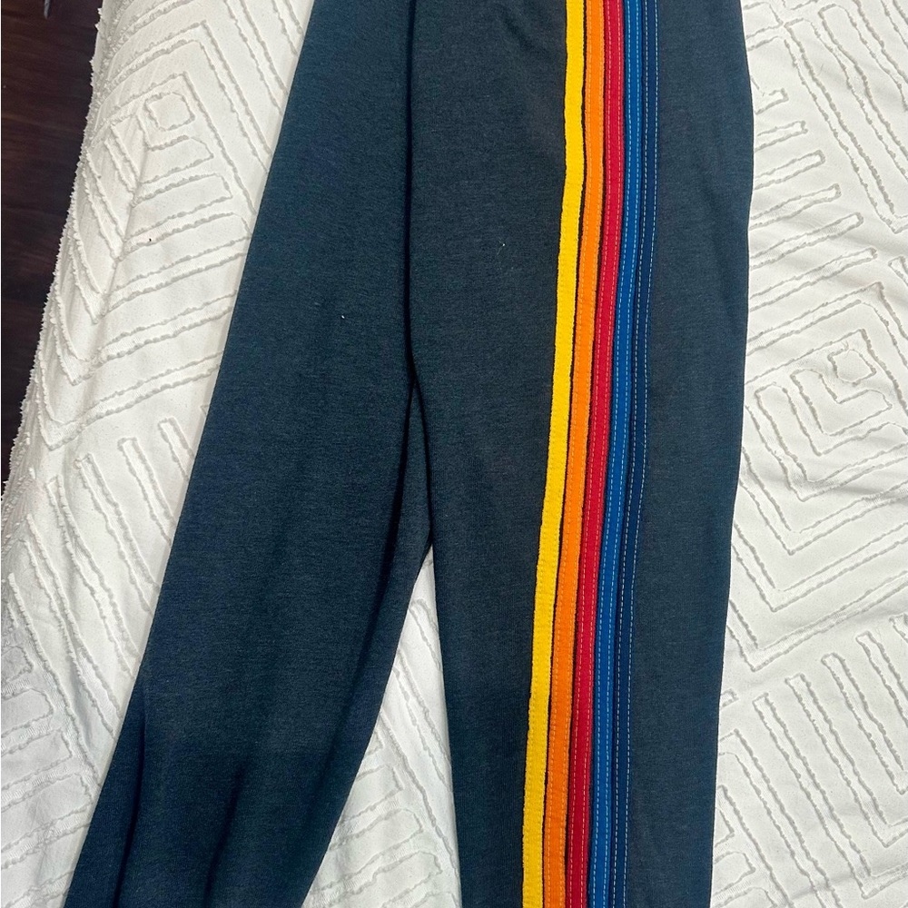 Aviator Nation Kids Charcoal Sweat Pants with 5 Stripe multi pattern